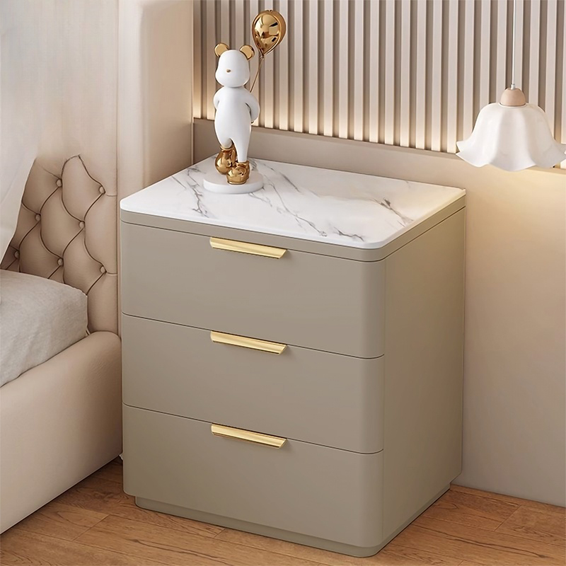 Modern 3 Drawers Nightstand with Slate Countertop and Gold Handles for Bedroom - image 5