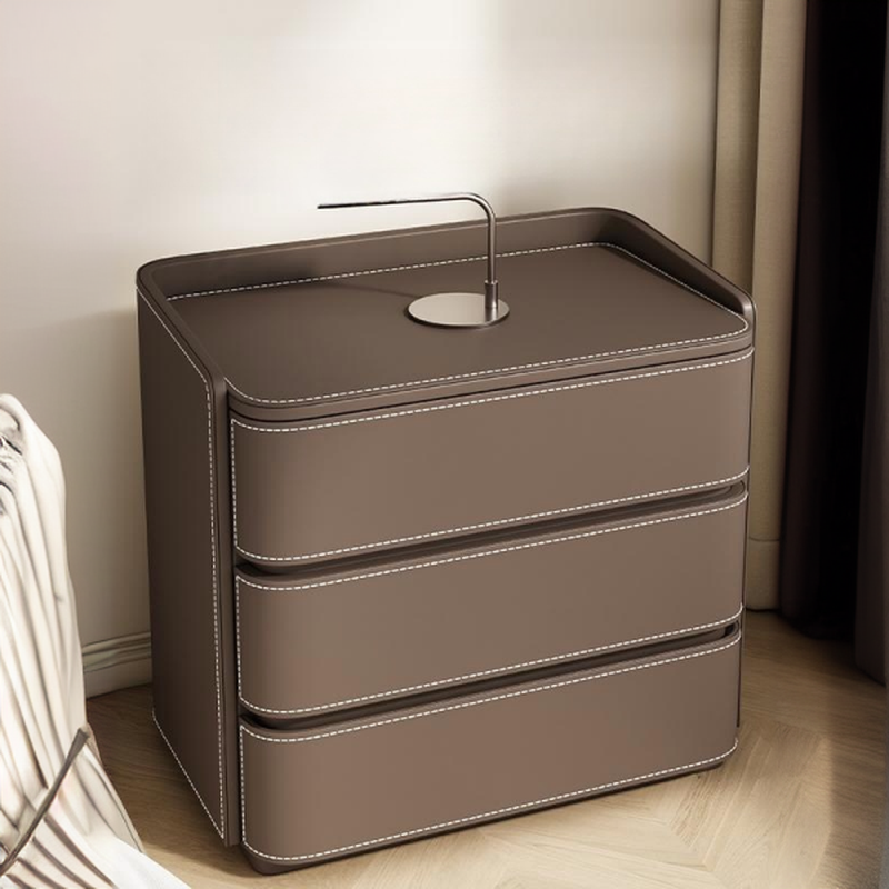 Contemporary 3 Tiers Genuine Leather Drawer Storage Bedside Table - image 12