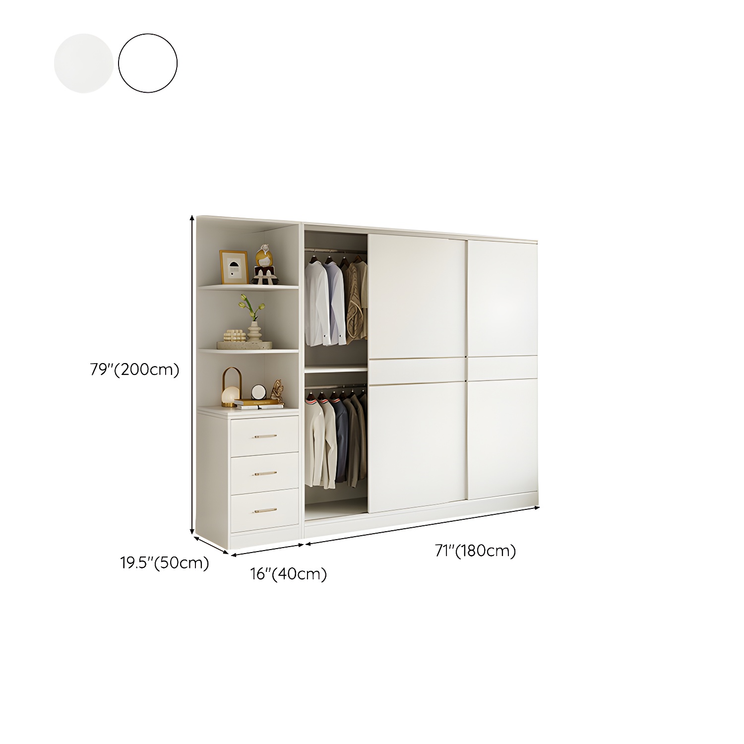Fashionable Sliding Door Storage Wood Wardrobe with Metal Clothing Rod and Shelves in White Color - image 28