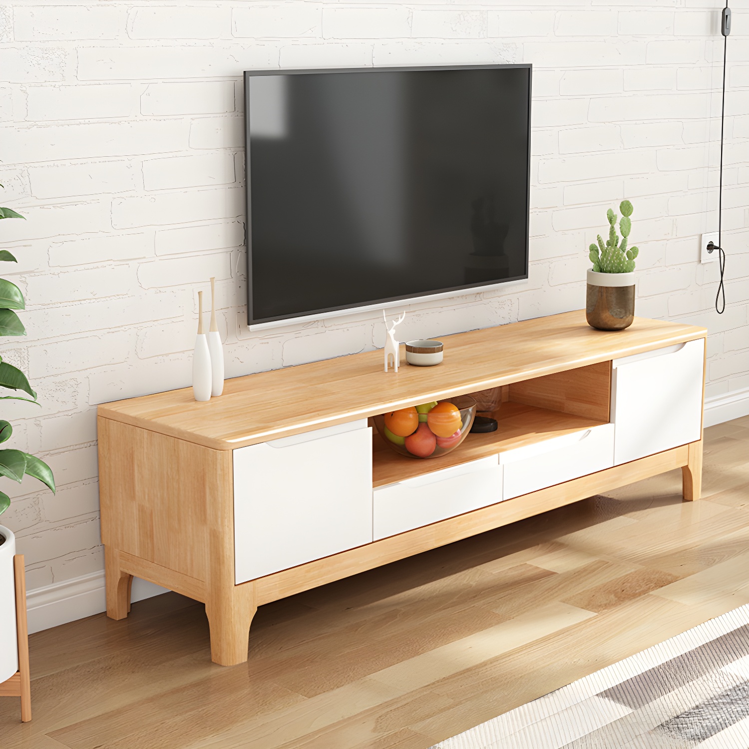 Modern Style Solid Wood TV Stand 19.69-inch Height TV Console with Drawers - image 2