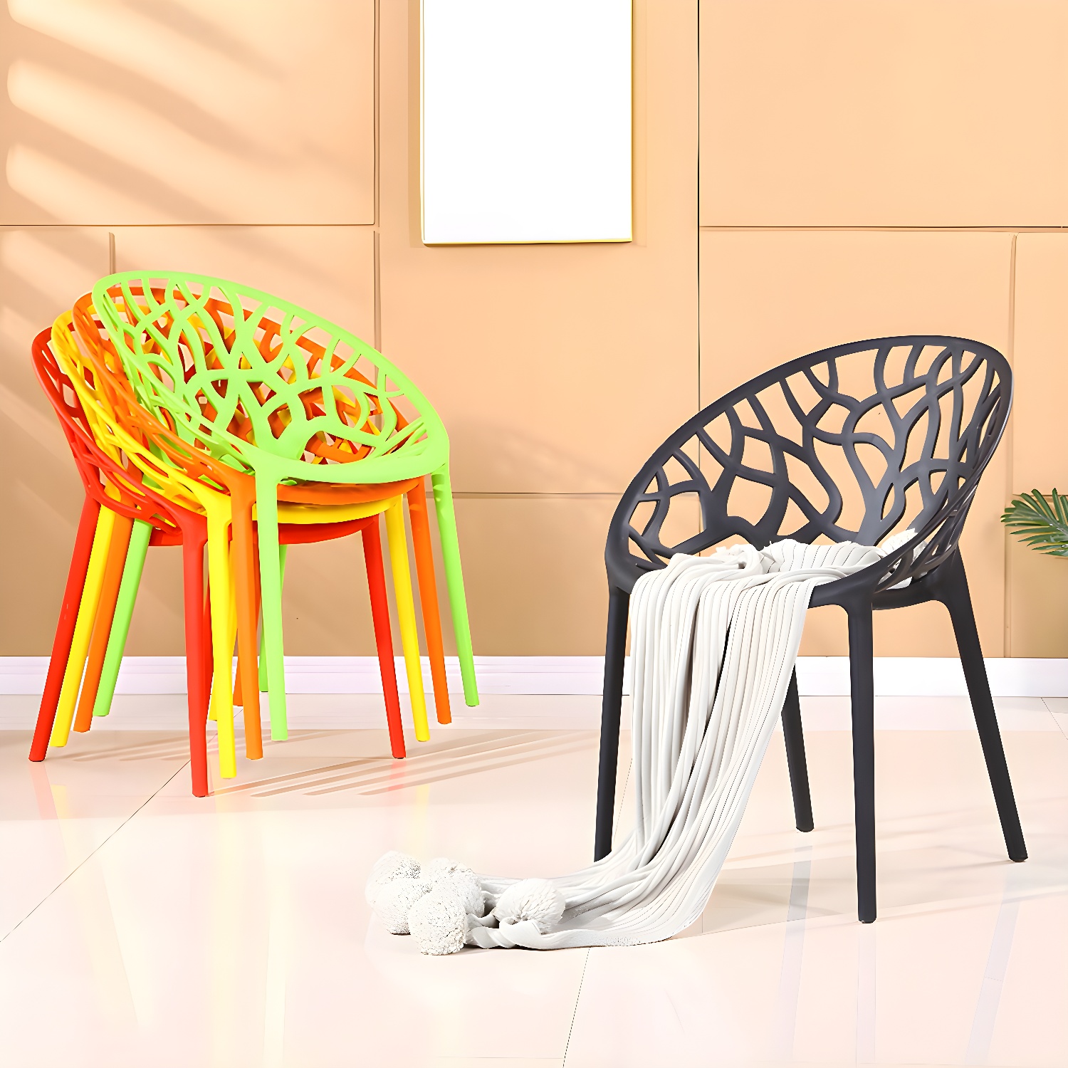 Contemporary Plastic Dining Room Chairs Armless Open Back Dining Side Chair for Restaurant - image 9