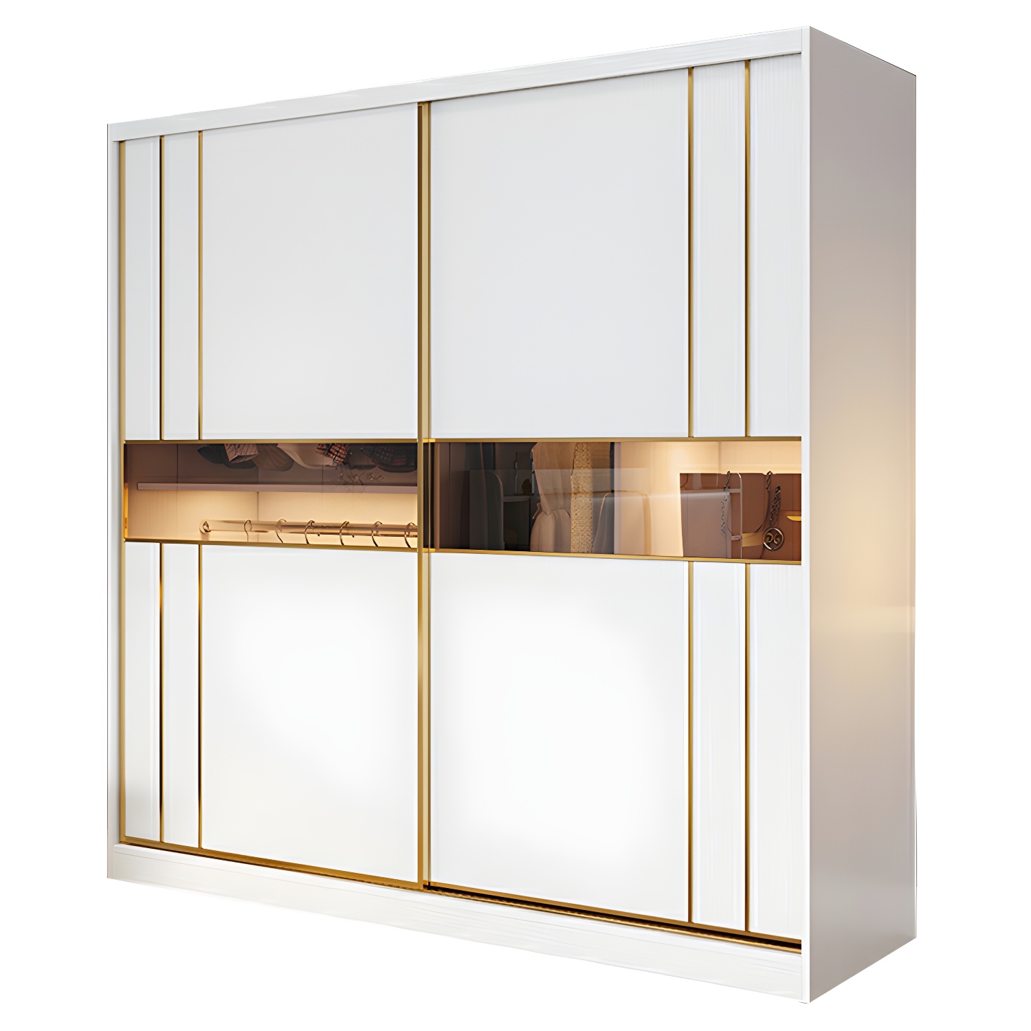 Modern White Wardrobe Armoire with Mirror, Drawers & Clothing Rod - image 5