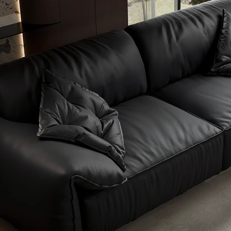 Modish Solid Color Tear Resistant Standard Sofa in Midnight Black, Seats 5/4 Person/for 3 with 2 Pillows