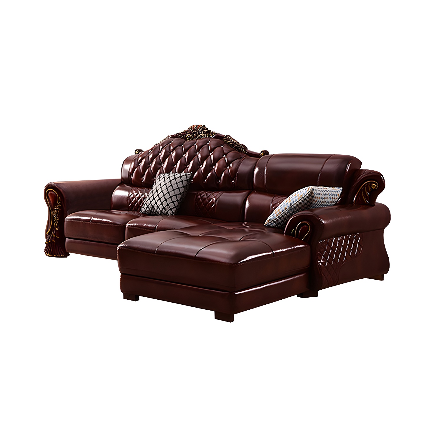 Genuine Leather Rolled Arm Sectional 36.22"High Camel Back Sofa, Dark Brown - image 6