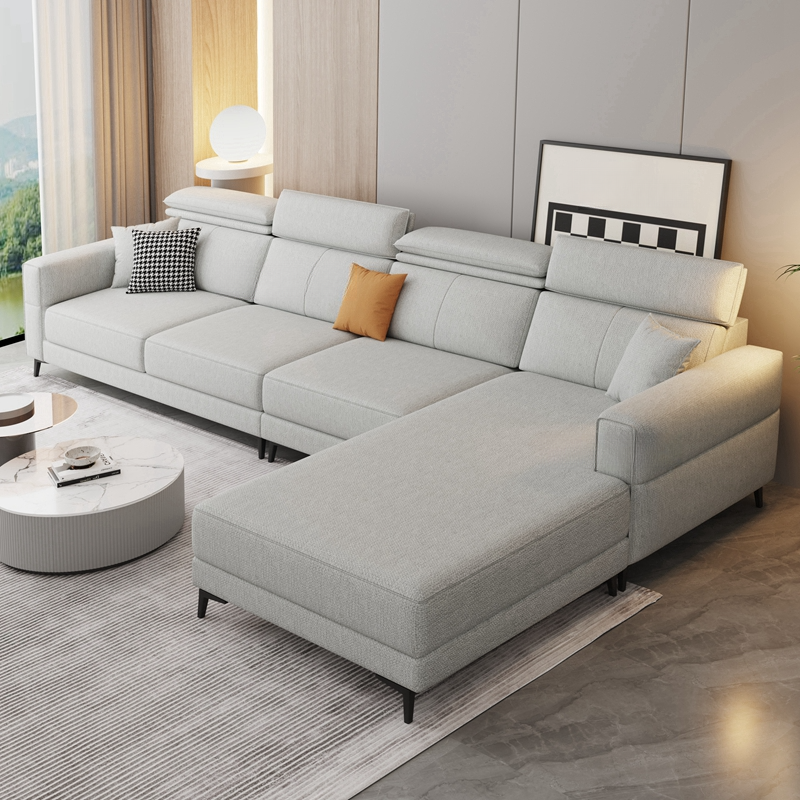 3 Pc Contemporary Modern L-Shape Sofa Chaise in Grey/Cream with Square Arm & Cushion Back - image 5