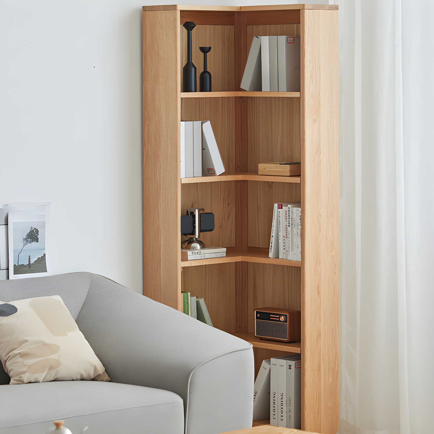 Modern Solid Wood Corner Shelves Included Side Cabinet for Bedroom - image 3