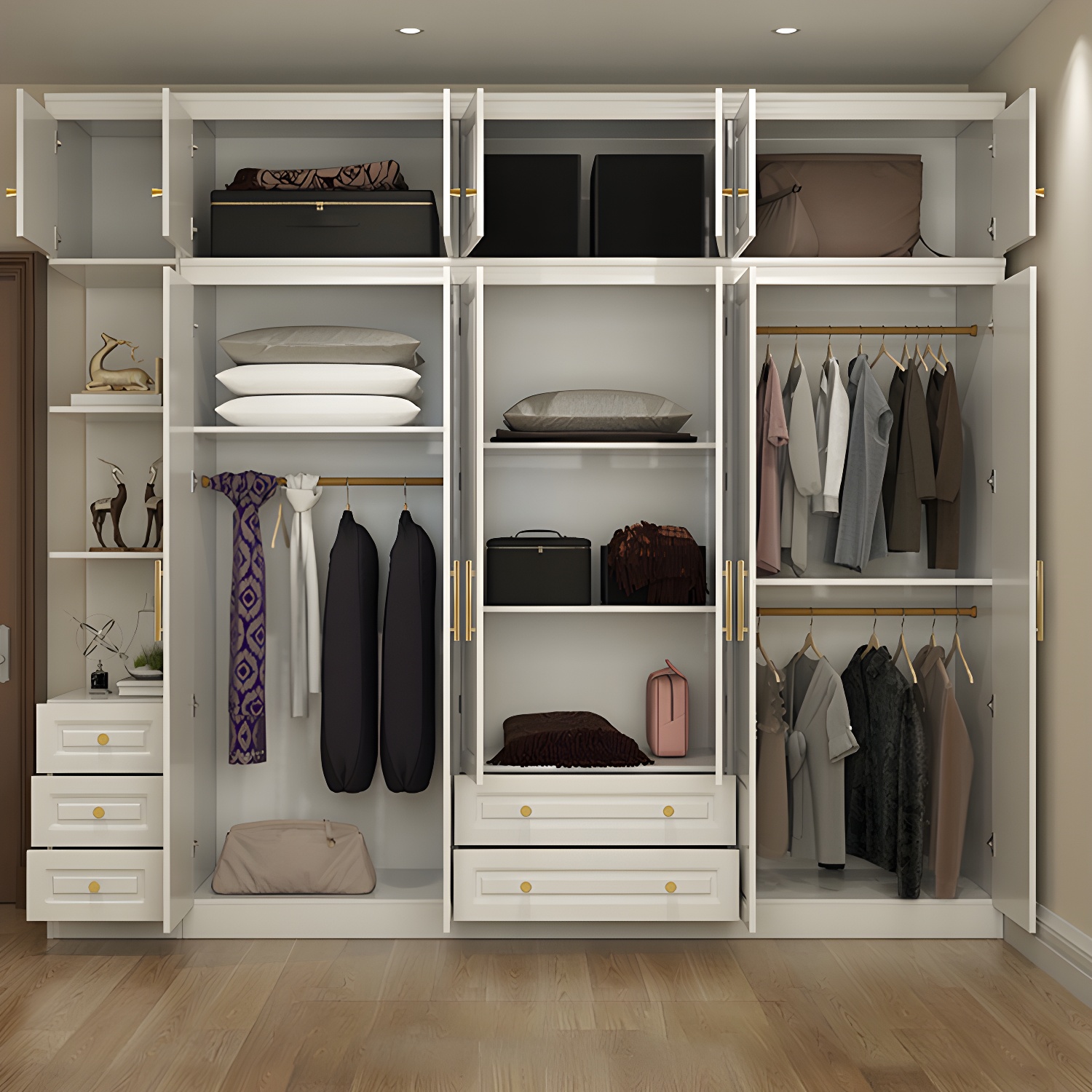 Manufactured Wood White Wardrobe for Home Modern Cabinet with Drawers - image 7