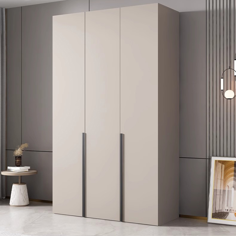 Cream Trendy Timber Standalone Wardrobe Armoire with Soft Close Door, Interior Shelves, and Articulated Mechanism