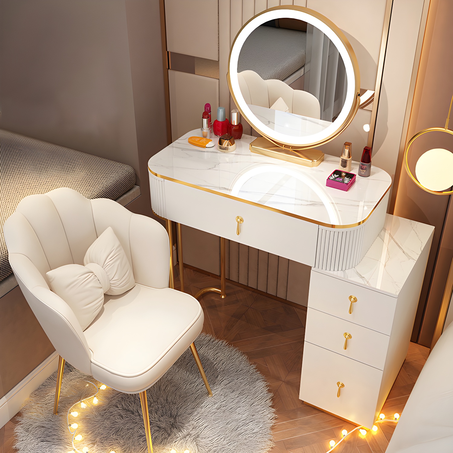 Removable Makeup Counter Bedroom Vanity Dressing Table with Lighted Mirror - image 5