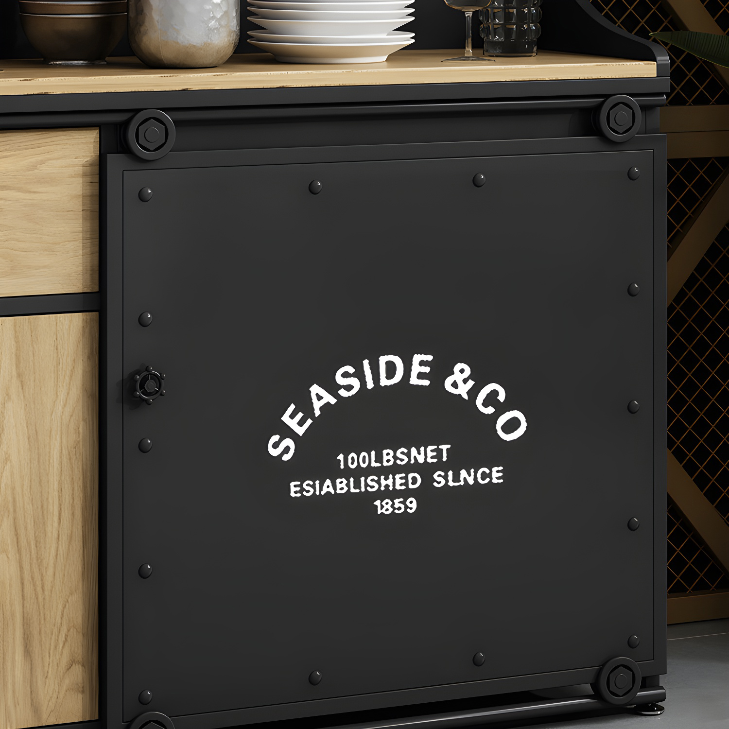 Modern Metal Sideboard with Wood Countertop, Cabinets, and Drawers - image 11