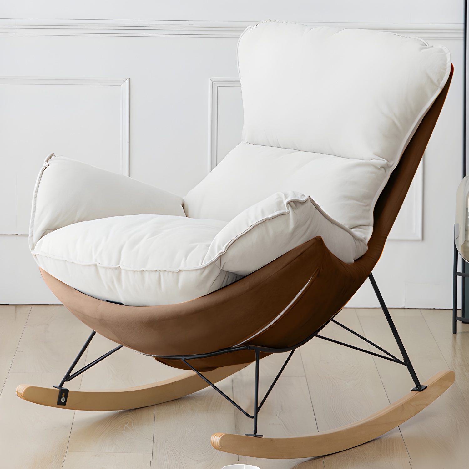 Stylish and Comfortable Modern Upholstered Rocking Chair with Removable Back Cushion