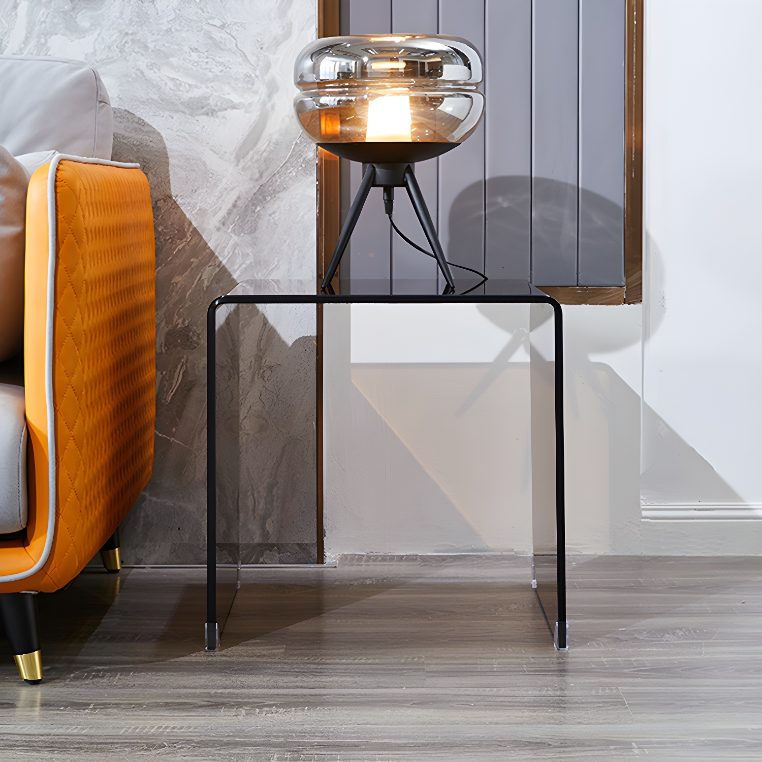 Brown Glass Sled Coffee Table Modern Rectangular 1 Single Cocktail Table - image 13