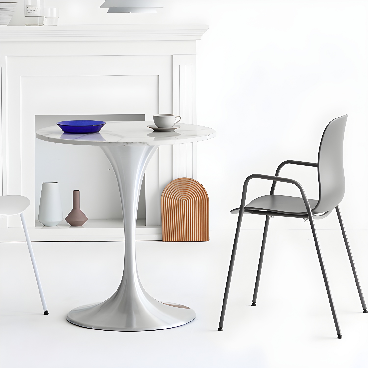 Metal Modern Round Dining Table Marble Top Indoor Table with Tulip Base - image 15