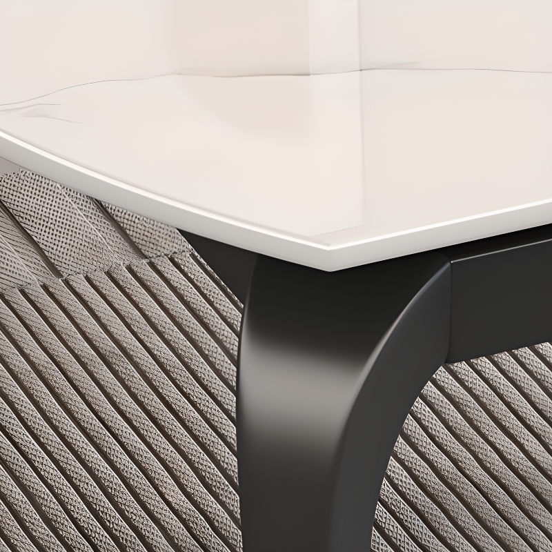 Minimalist Rounded Slate Stone Dining Table Set with 4 Legs and Padded Chair Back, Available in 9-piece/7 Piece Set/5-piece - image 6