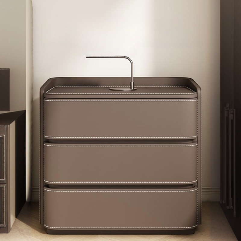 Contemporary 3 Tiers Genuine Leather Drawer Storage Bedside Table - image 13