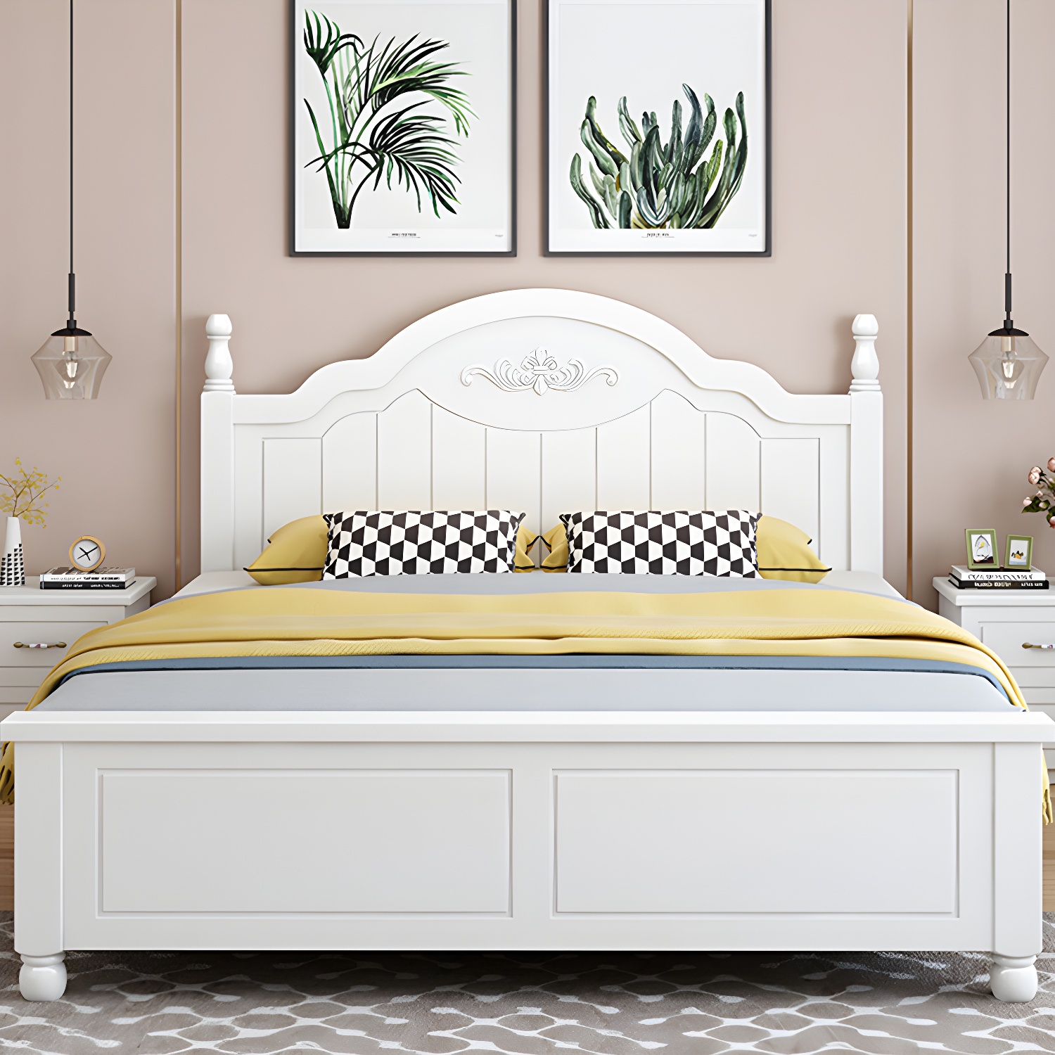 Modern Solid Color Wooden Freestanding Bed Frame with Headboard - image 2
