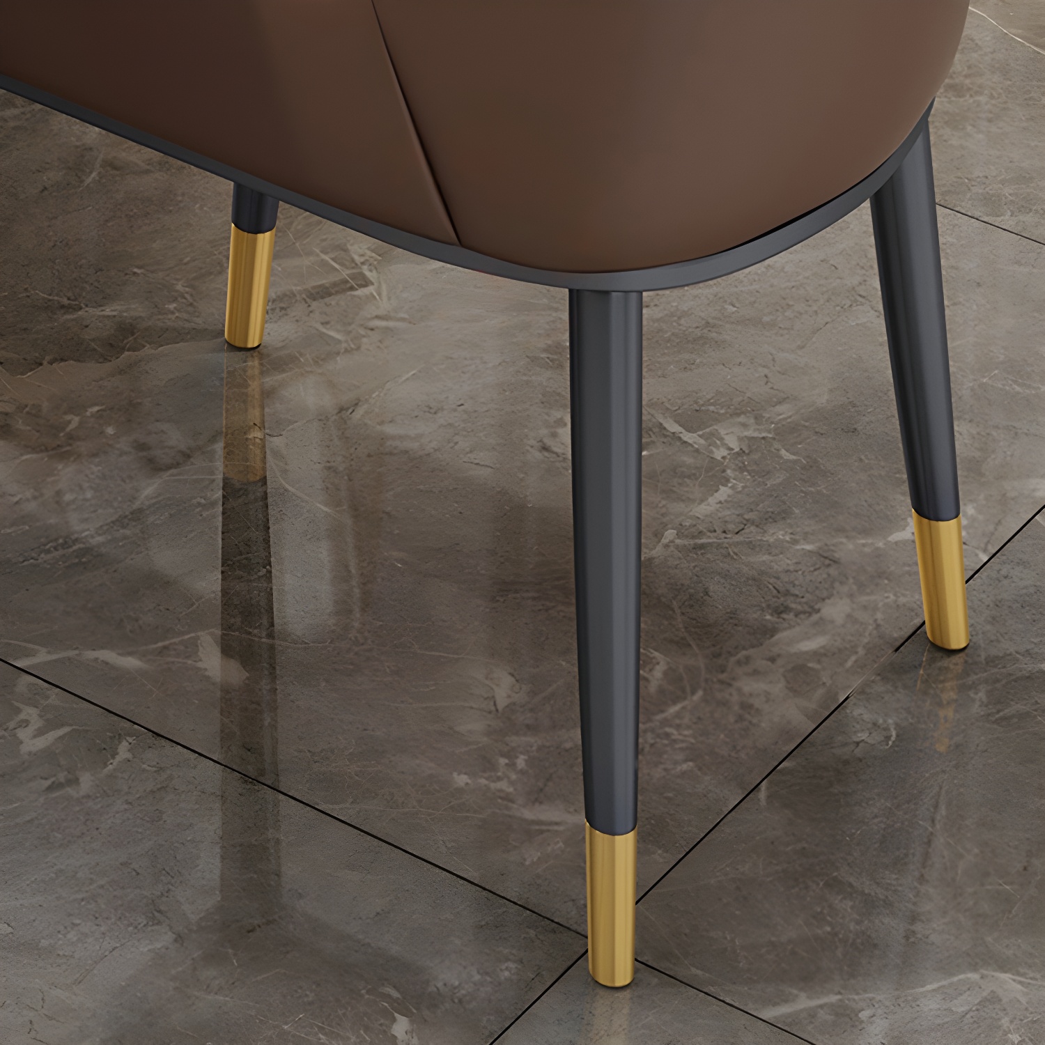 Glam Metal Dining Set in Beige with Gold Pedestal Base and Slate Tabletop - 1/5/7 Piece Set - image 10