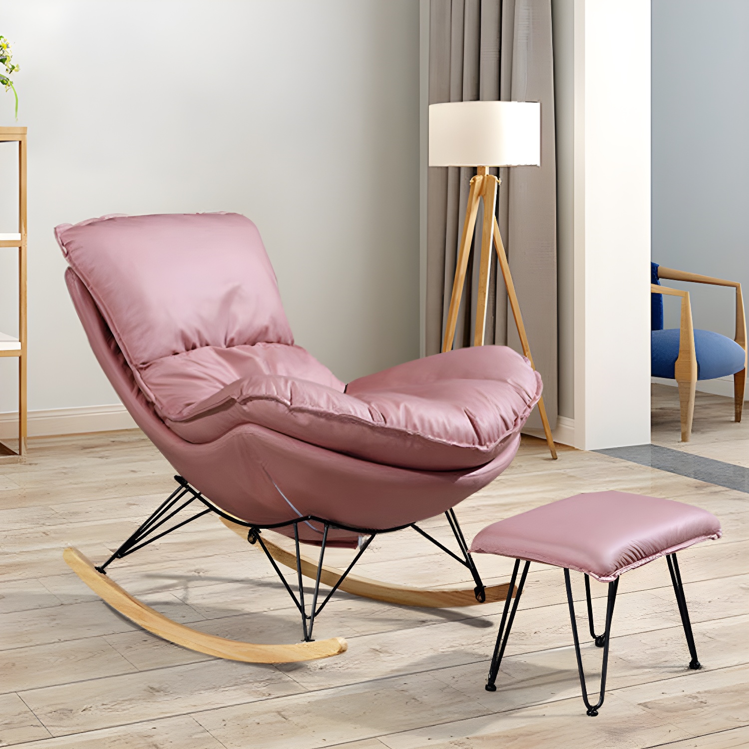 Modern Style Rocker Chair Metal Frame Spindle Cushions Rocker Chair with Ottoman - image 7