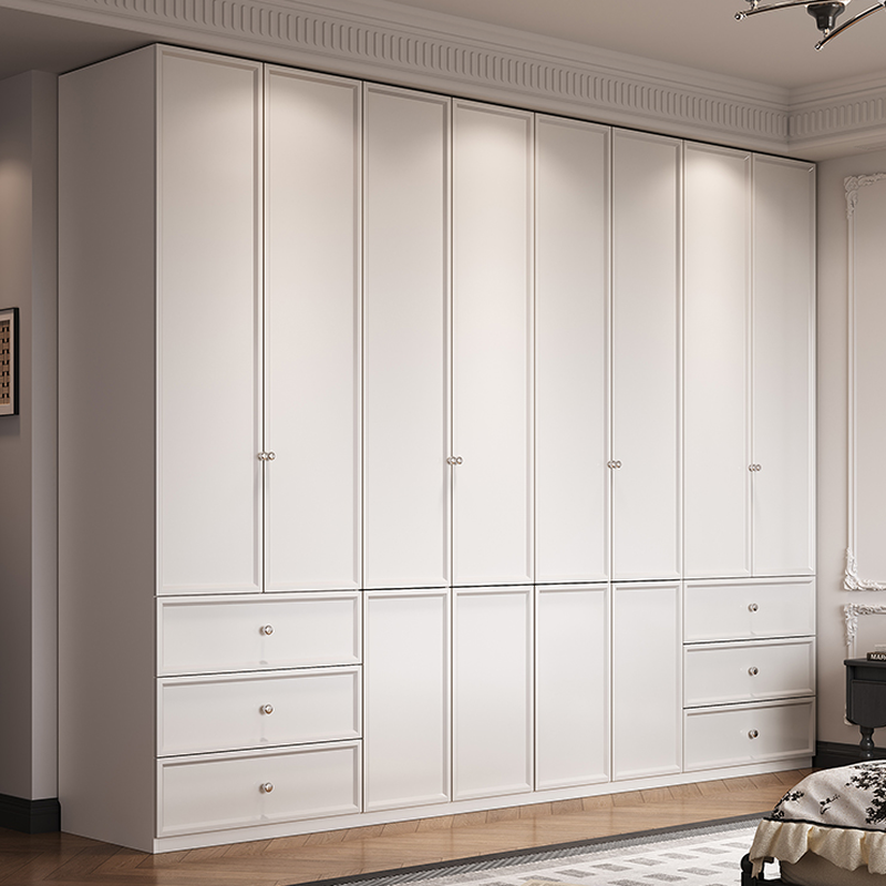 White Minimalist Wooden Wardrobe Closet with 3-Drawer/6-Drawer, Soft Close Door, Interior Shelves, and Clothing Rod