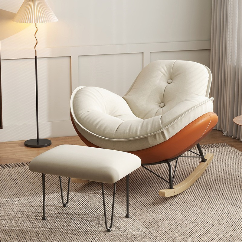 Modern Butter Color/Grey/Auburn Upholstered Padded Rocking Seat with Flared Arm, Scratch-repellent - image 6
