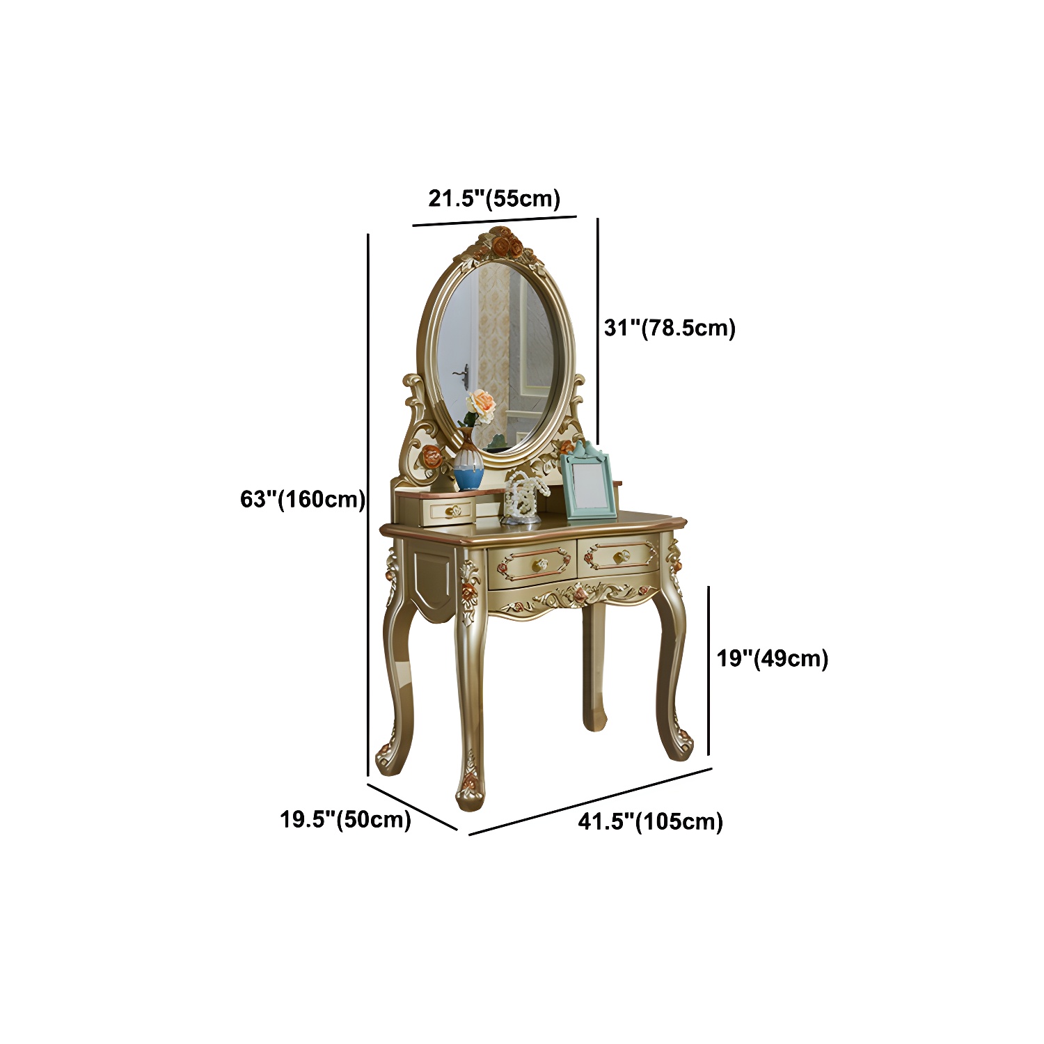 Victorian 33.4"/41.3" Wide Wood 4 Drawers Mirrored Makeup Vanity - image 20