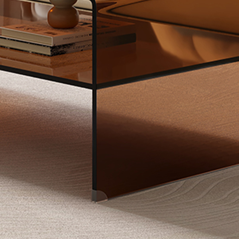 Rectangular Brown Glass Modern Coffee Table with Sled Base and Storage - image 9