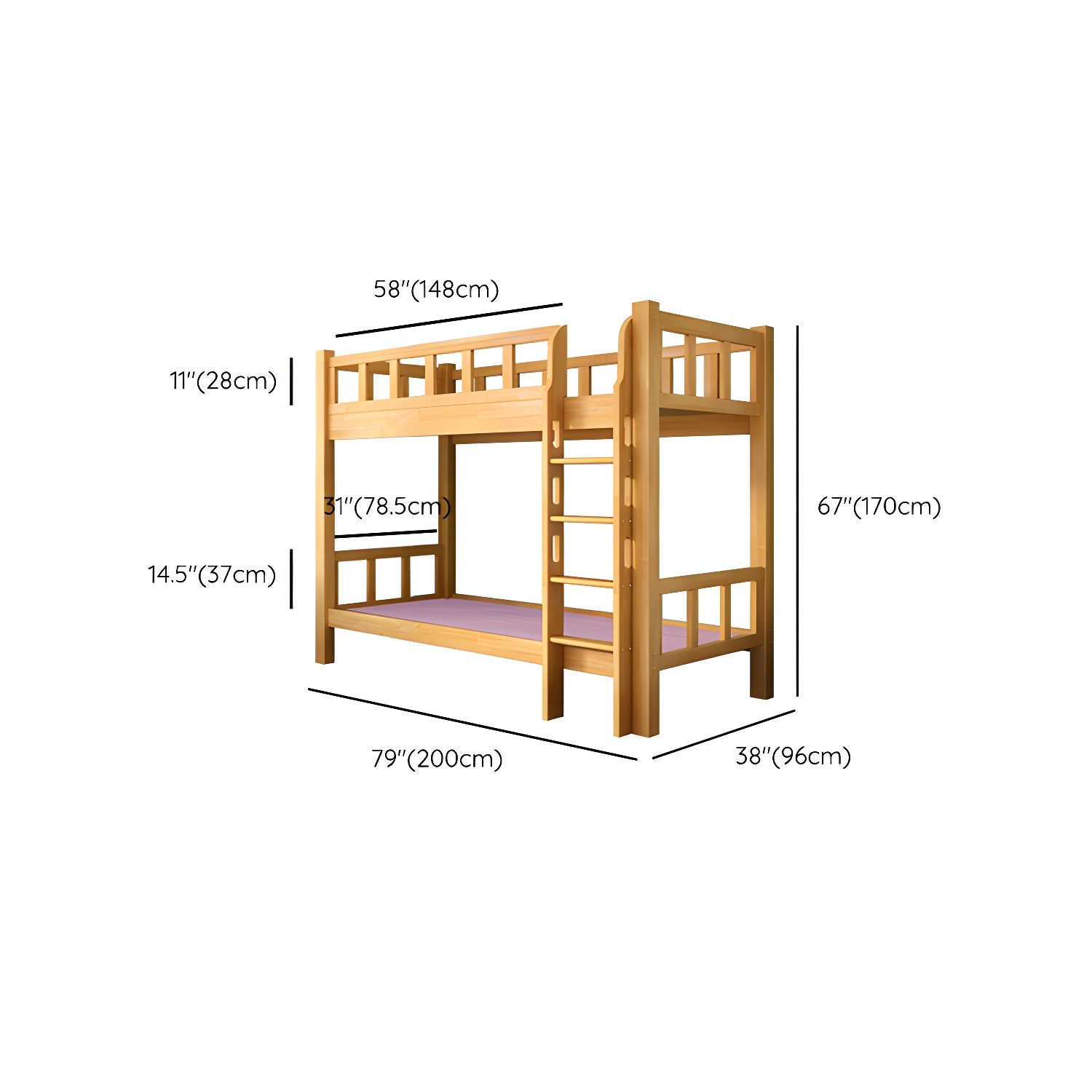 Mid-Century Modern Headboard Bunk Bed Solid Wood Bed with Footboard - image 14