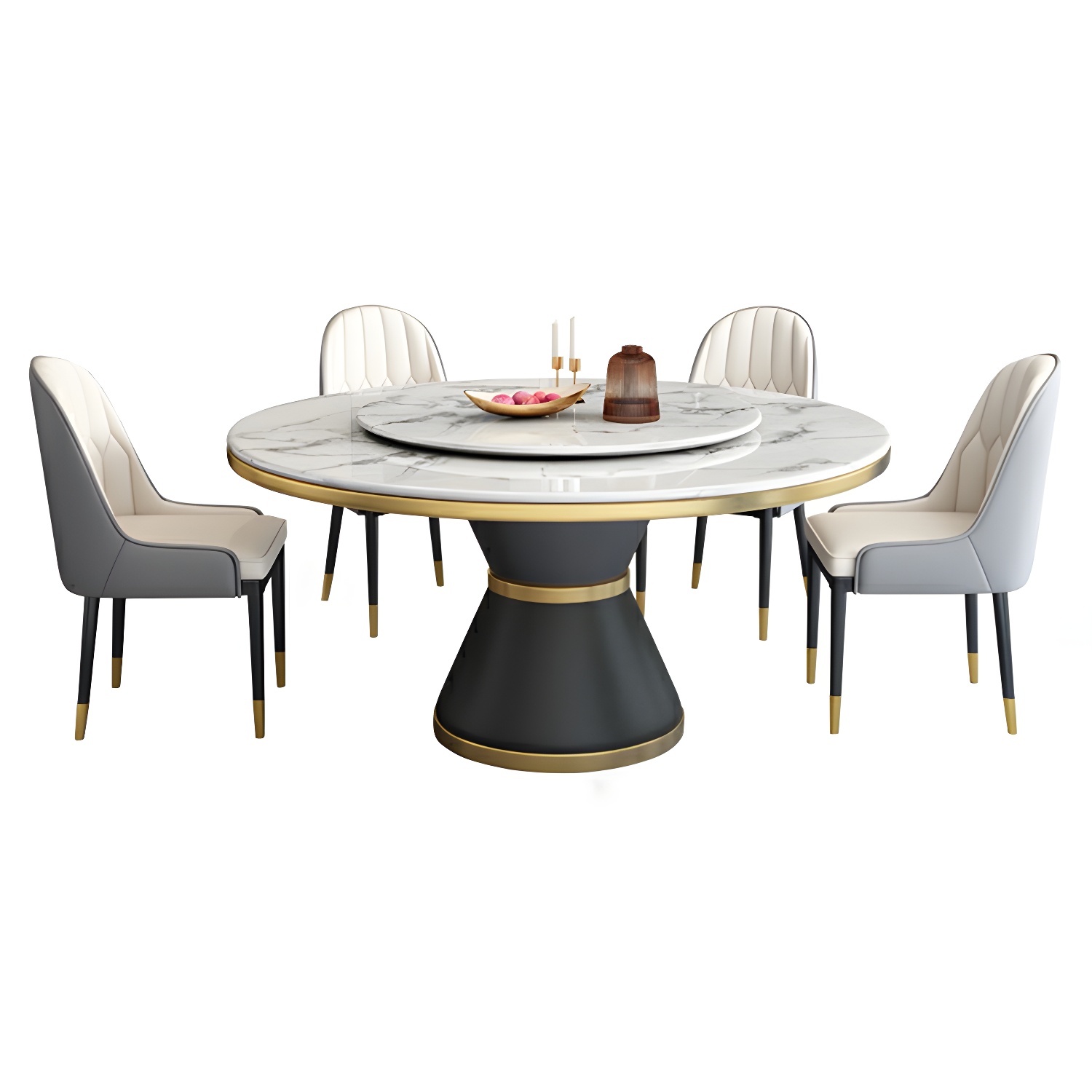 Glam Round Marble Dining Set in White with Black Metal Pedestal Base - 1/5/7 Piece Set - image 3
