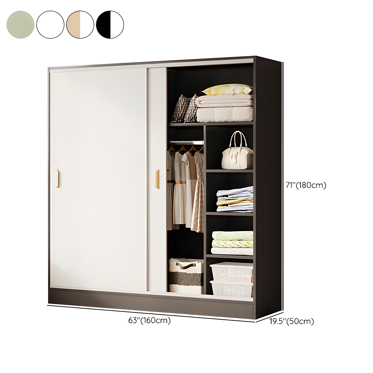 Contemporary Freestanding Wardrobe Armoire Wood Sliding Doors Wardrobe - image 21