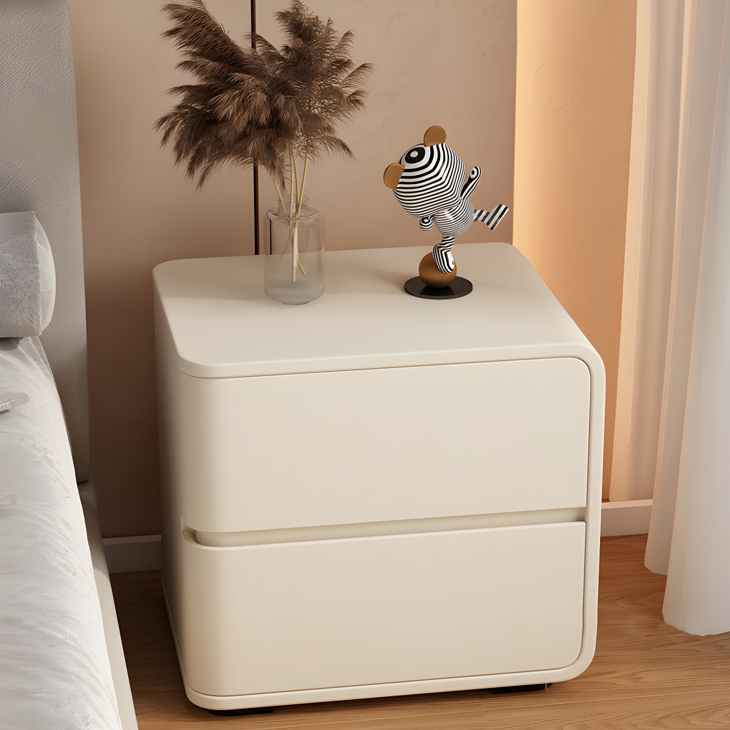 Contemporary Bed Nightstand Solid Wood Bedside Cabinet with 2 Drawers - image 9