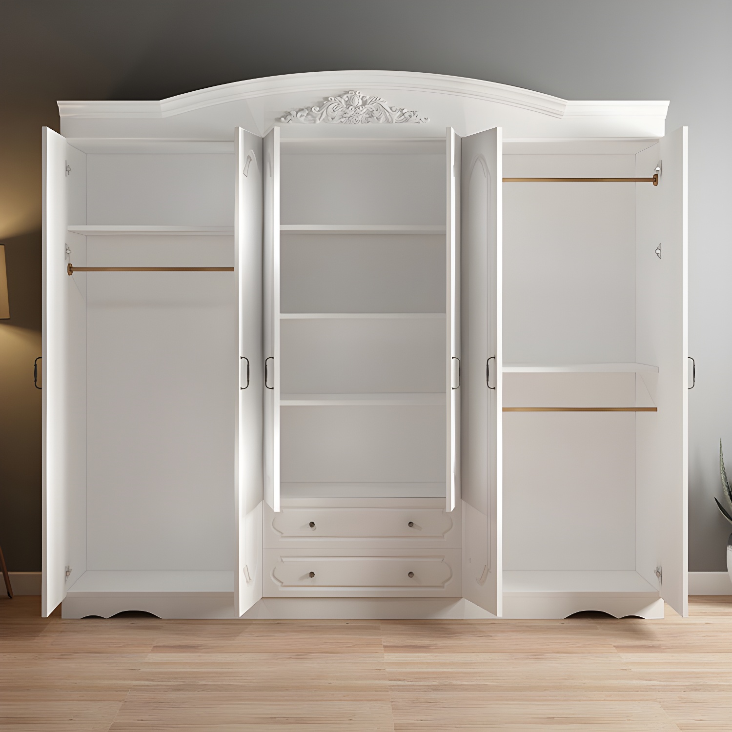 Engineered Wood Cabinet with 2 Drawers French Country White Wardrobe for Home - image 6