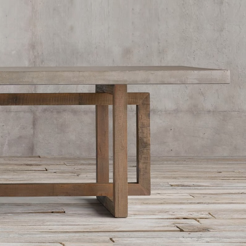 Rectangular Standard Table Height Fixed Dining Table in Wood Scoring for 8/for 6/4 People with a Wooden Tabletop in a Trendy Style