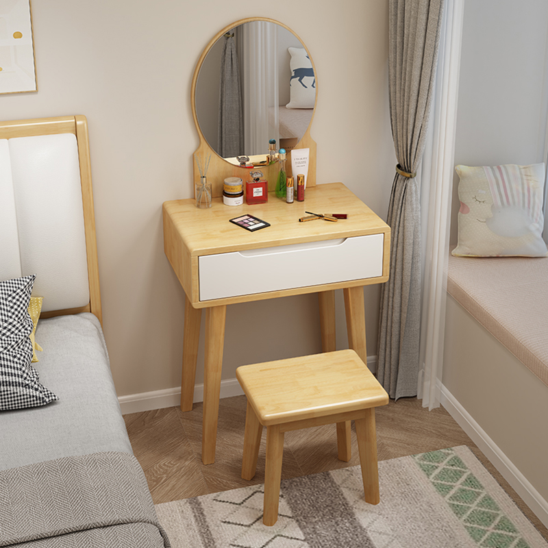 Contemporary Medium Wood Rubberwood Push-Pull Standing Makeup Vanity, No Suspended, Non-Upholstered Chair(s) - image 3