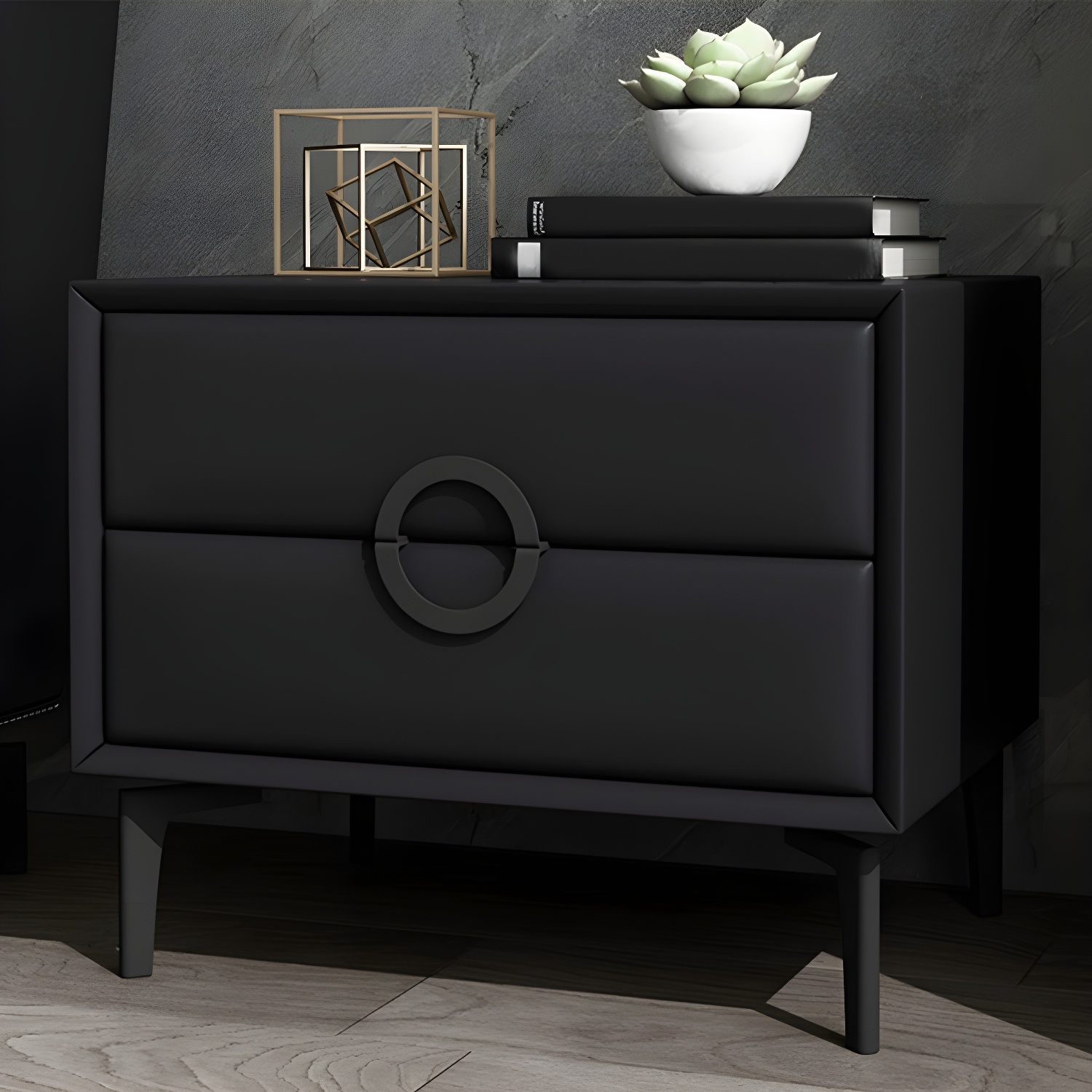 Glam Style Solid Wood Two Drawers Nightstand with Legs for Bedroom