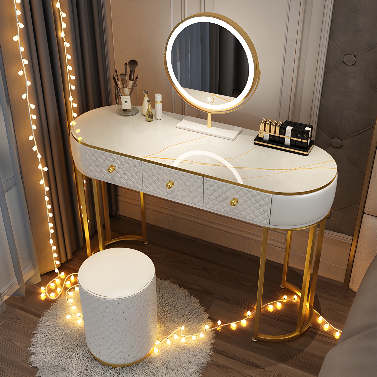 Scandinavian Wooden Vanity Dressing Table 29.9" H Bedroom Makeup Counter with Drawer - image 6