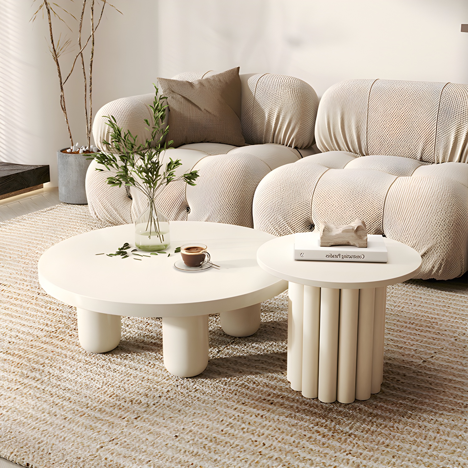 Coffee Cocktail Table 4 Legs Round Wooden Scandinavian Brown - image 4