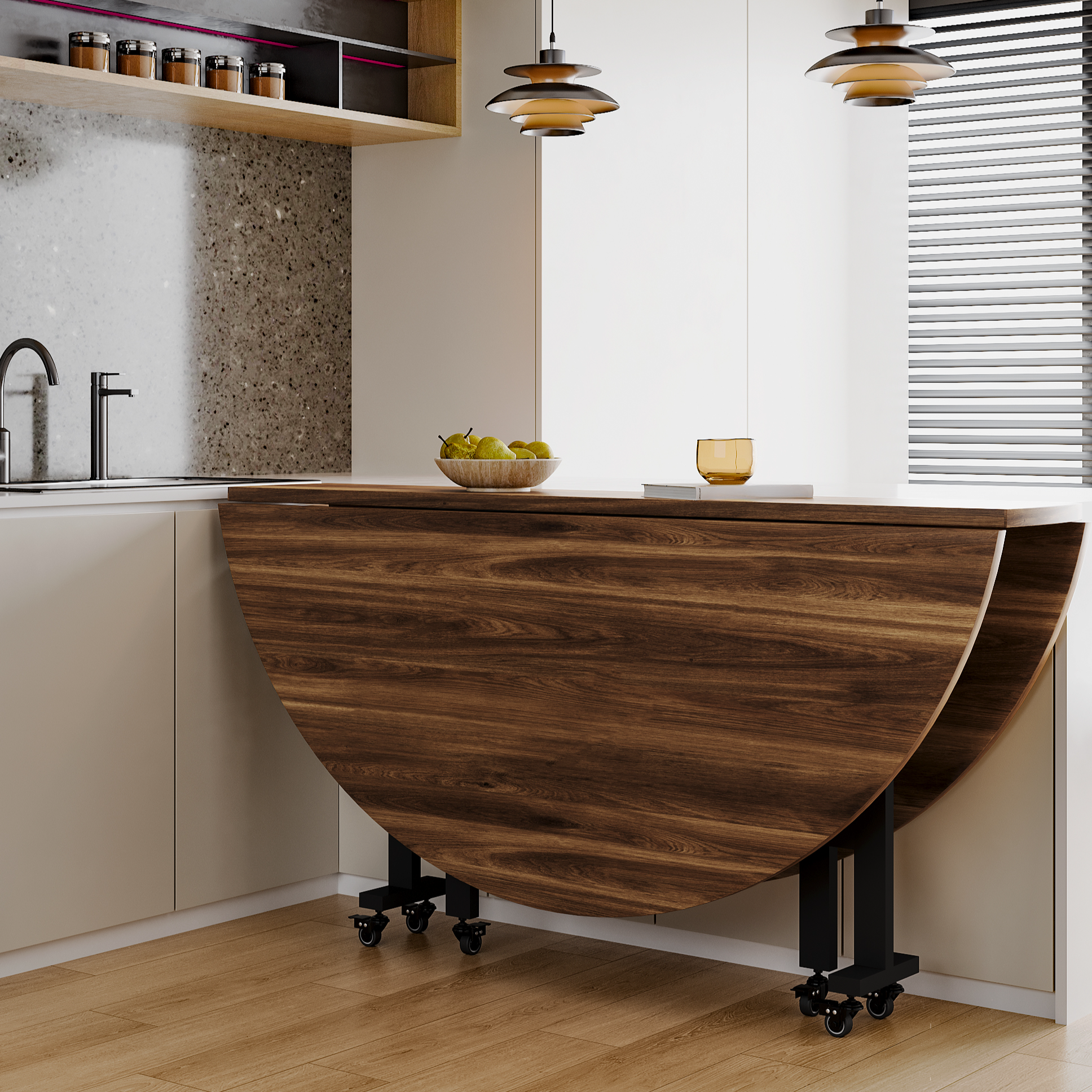 Simple Circular Weathered Wood Dining Table with MDF Top and Extendable Leaf Mechanism - image 4