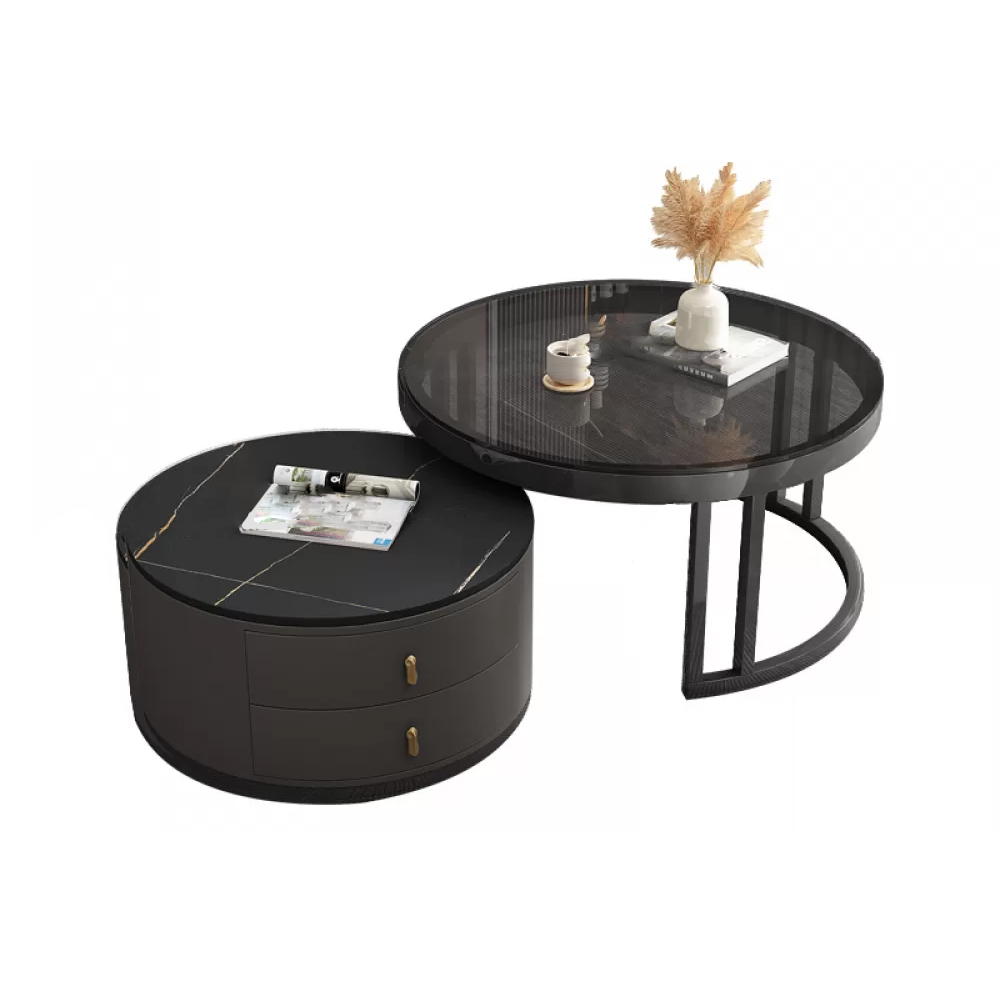 Round Nesting Coffee Table Set Frame Modern Storage Coffee Table
