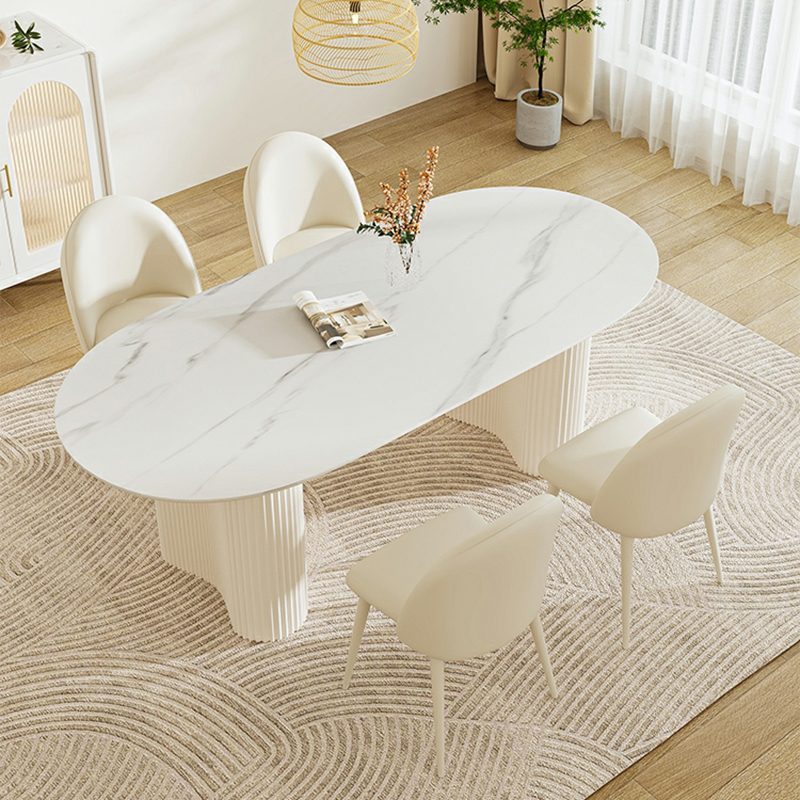 White Modern Stone Top Kitchen Dining Table with Metal Base for Home - image 3