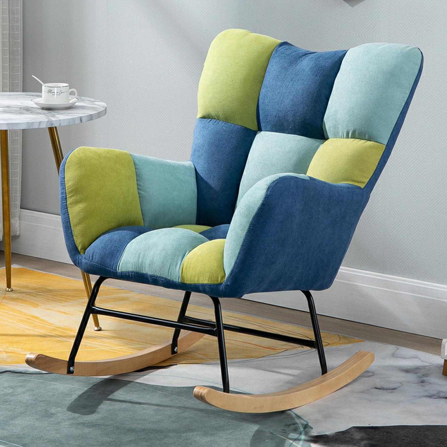 Stylish Modern Upholstered Rocking Chair with Tufted Design and Wood Legs - Support Up to 398 lbs - image 3