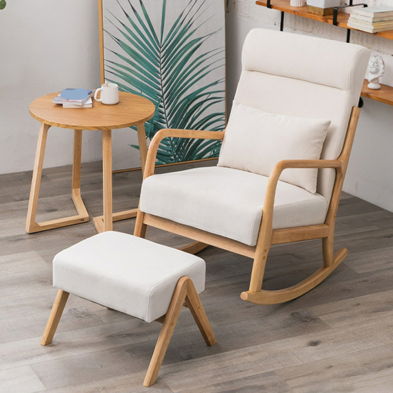 Indoor Use White Cotton Stationary Rocking Chair with Back & Arm - image 3