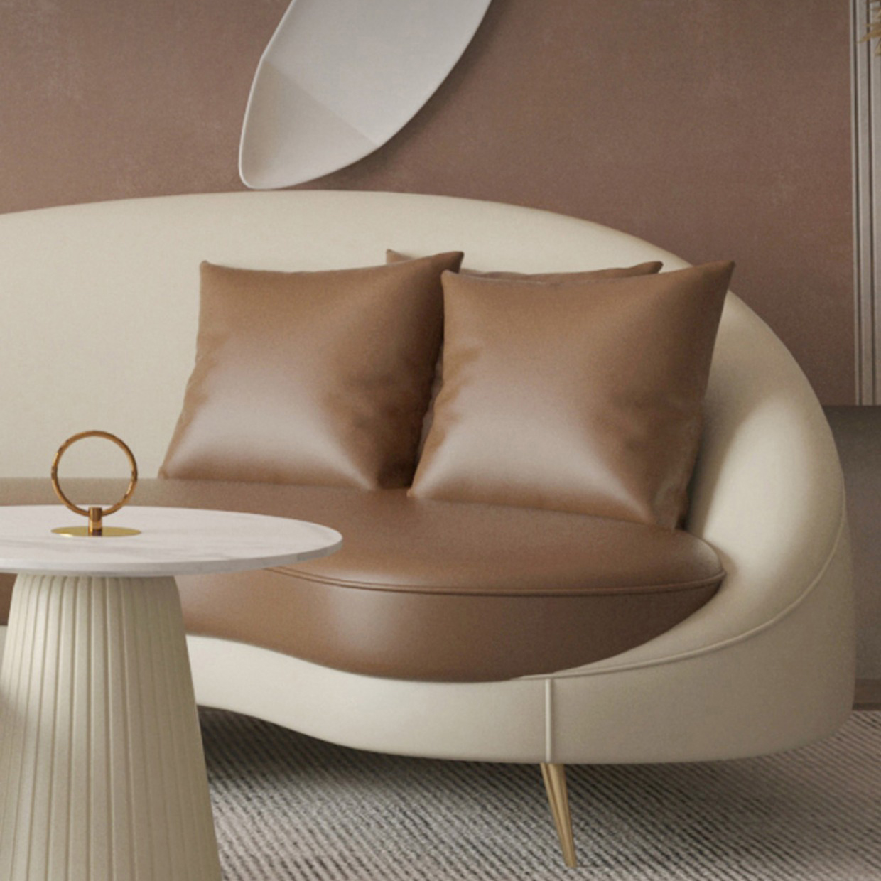 Faux Leather Curved Sofa Contemporary Sloped Arm Sofa for Living Room - image 25