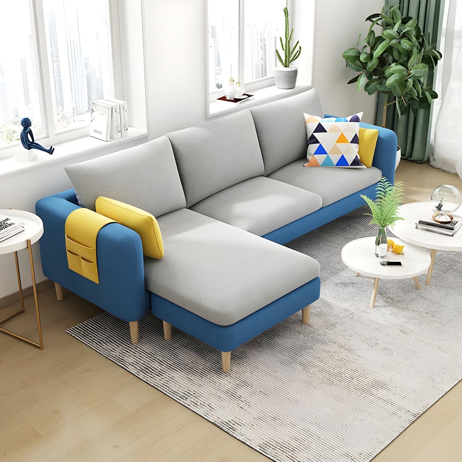 79.5" W L-Shaped Sectional Sofa with Square Arm and Bolster Pillows - image 4