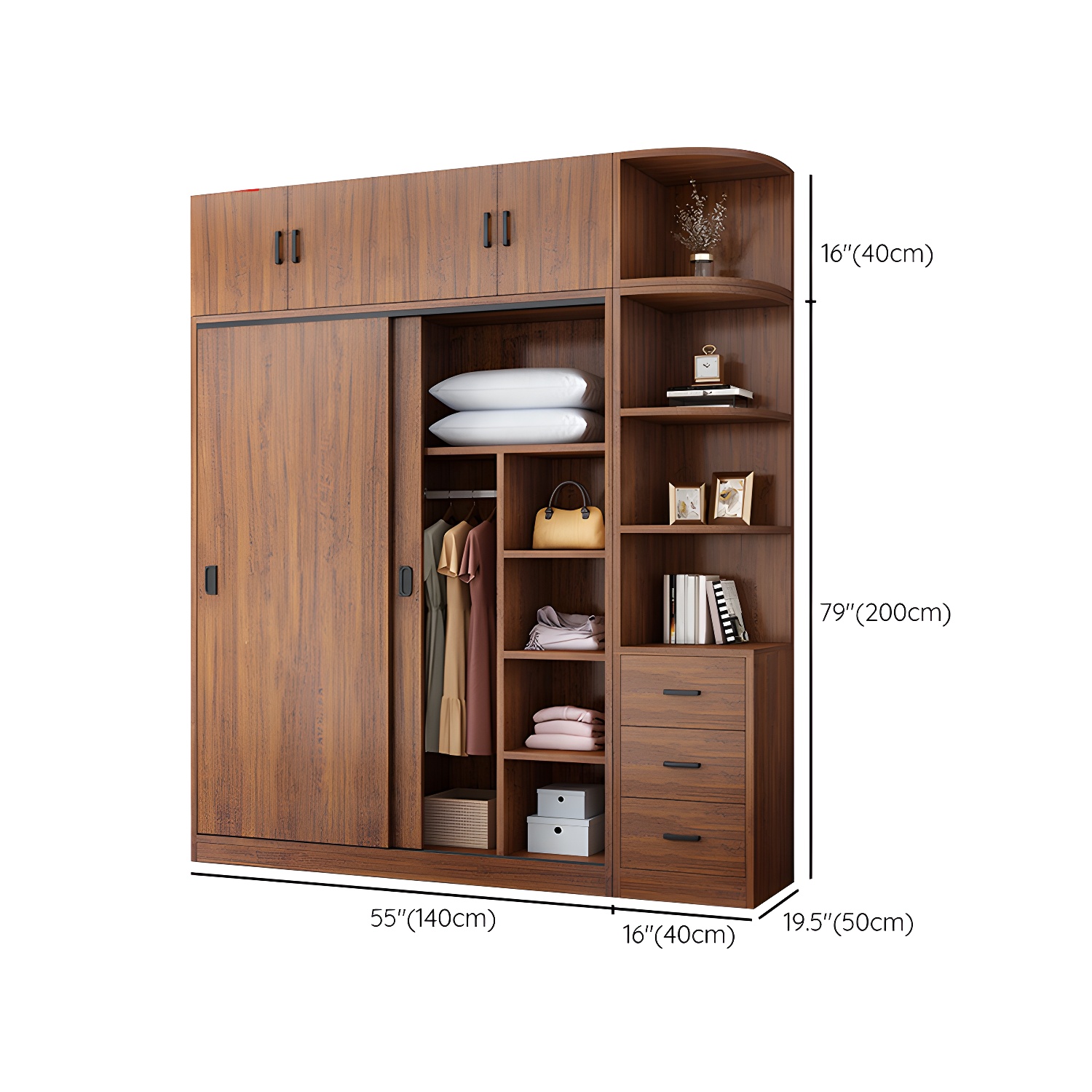 Solid Wood Frame Wardrobe Freestanding Wardrobe with Sliding Doors - image 32