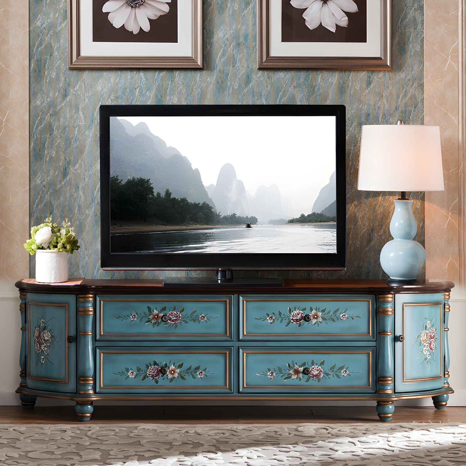 Traditional Birch Wood Media Console Matte Finish TV Media Stand with Drawers - image 6