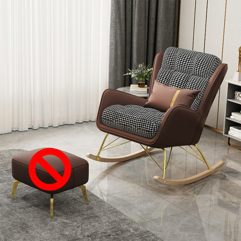 Rubberwood Stationary Rocking Armchair with Plaid and Back , Sand