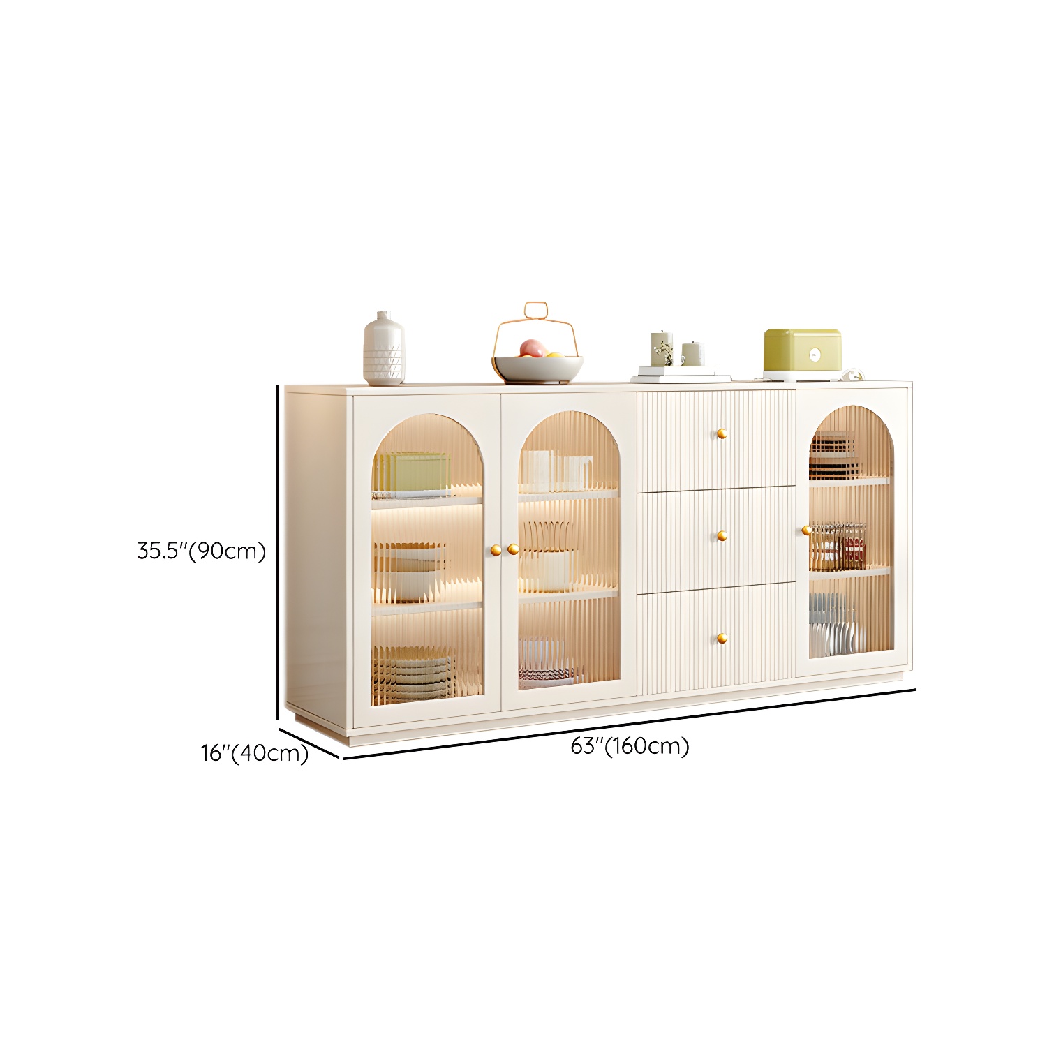 Glam White Wood Sideboard Credenza with Glass Doors and Adjustable Shelves - image 17