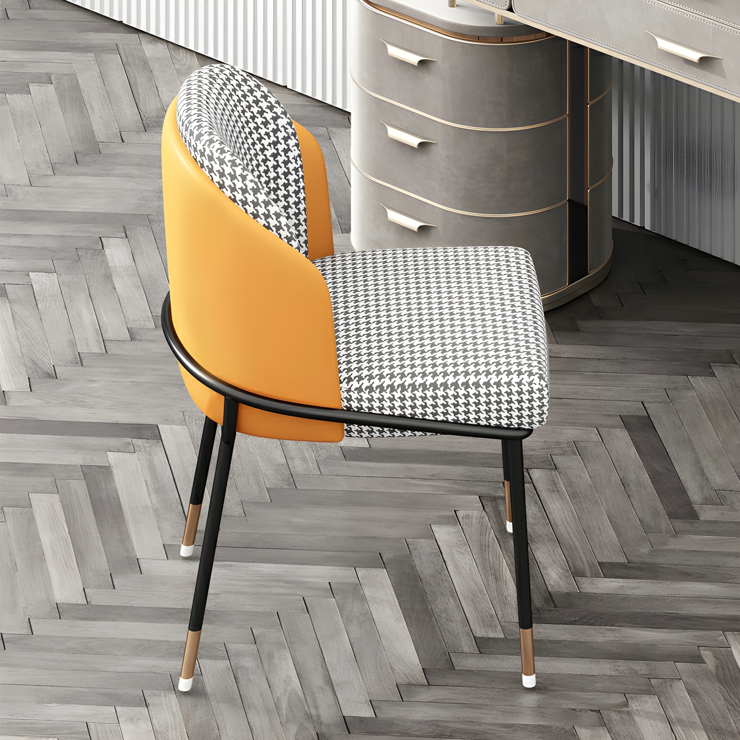 Glam Low-Back Upholstered Chair with Sleek Black Metal Legs for Kitchen & Dining - image 23