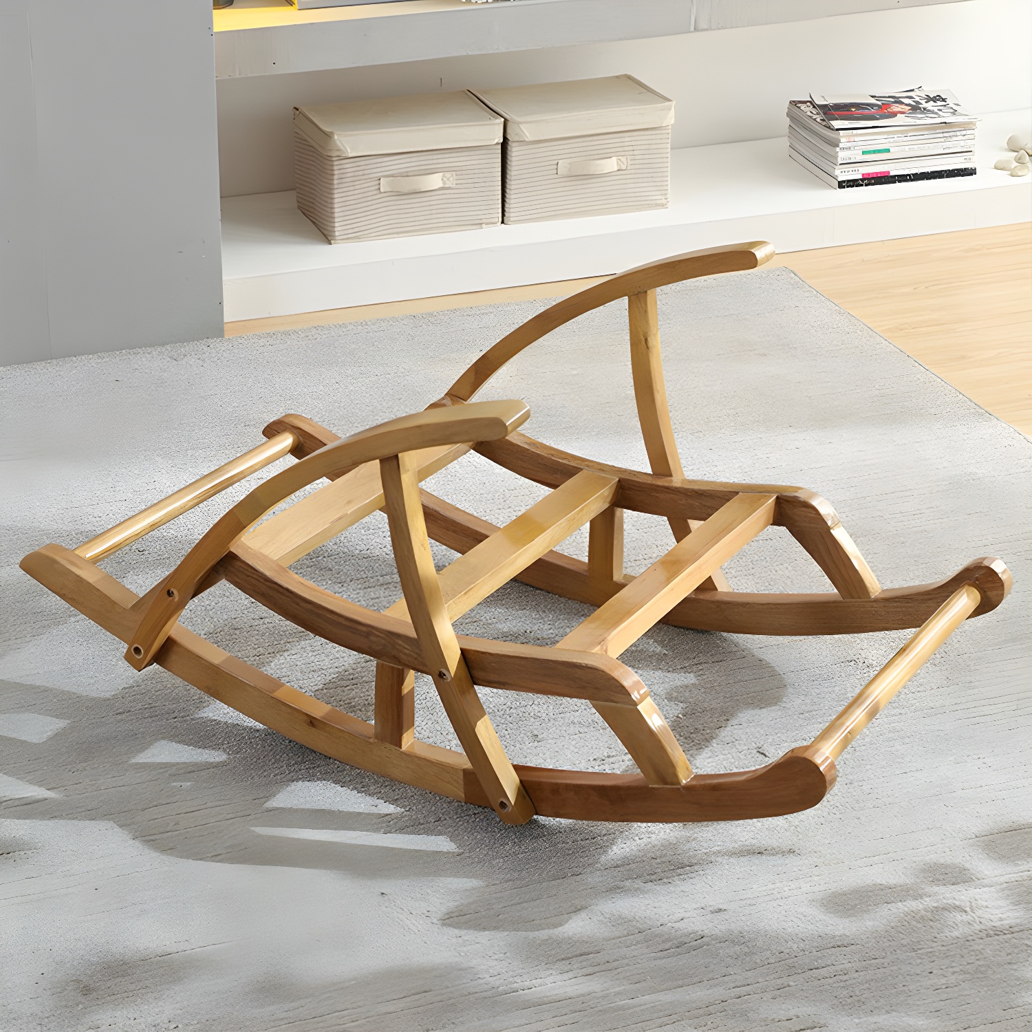 Stylish Upholstered Rocking Chair with Natural Wood Legs In Modern Design - image 18