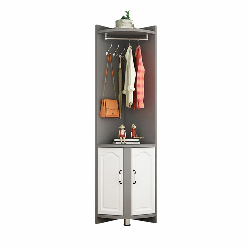 Scandinavian Wood Corner Accent Cabinet with 1 Cabinet and Opening Shelves for Room